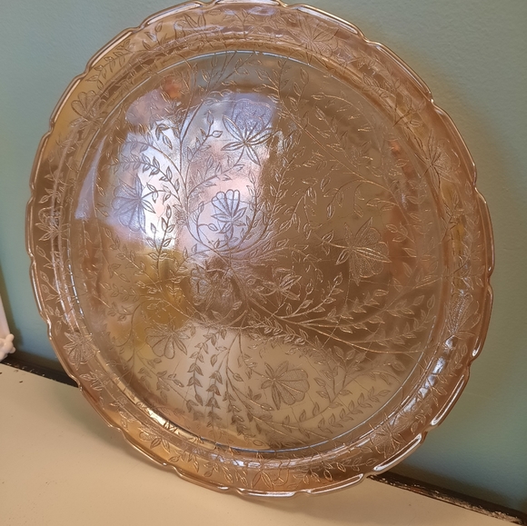 Vintage Jeannette Glass Iridescent Floragold Louisa 13.5" Serving Tray Platter - Picture 7 of 15